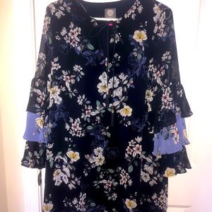 Navy Blue Flower Print Dress